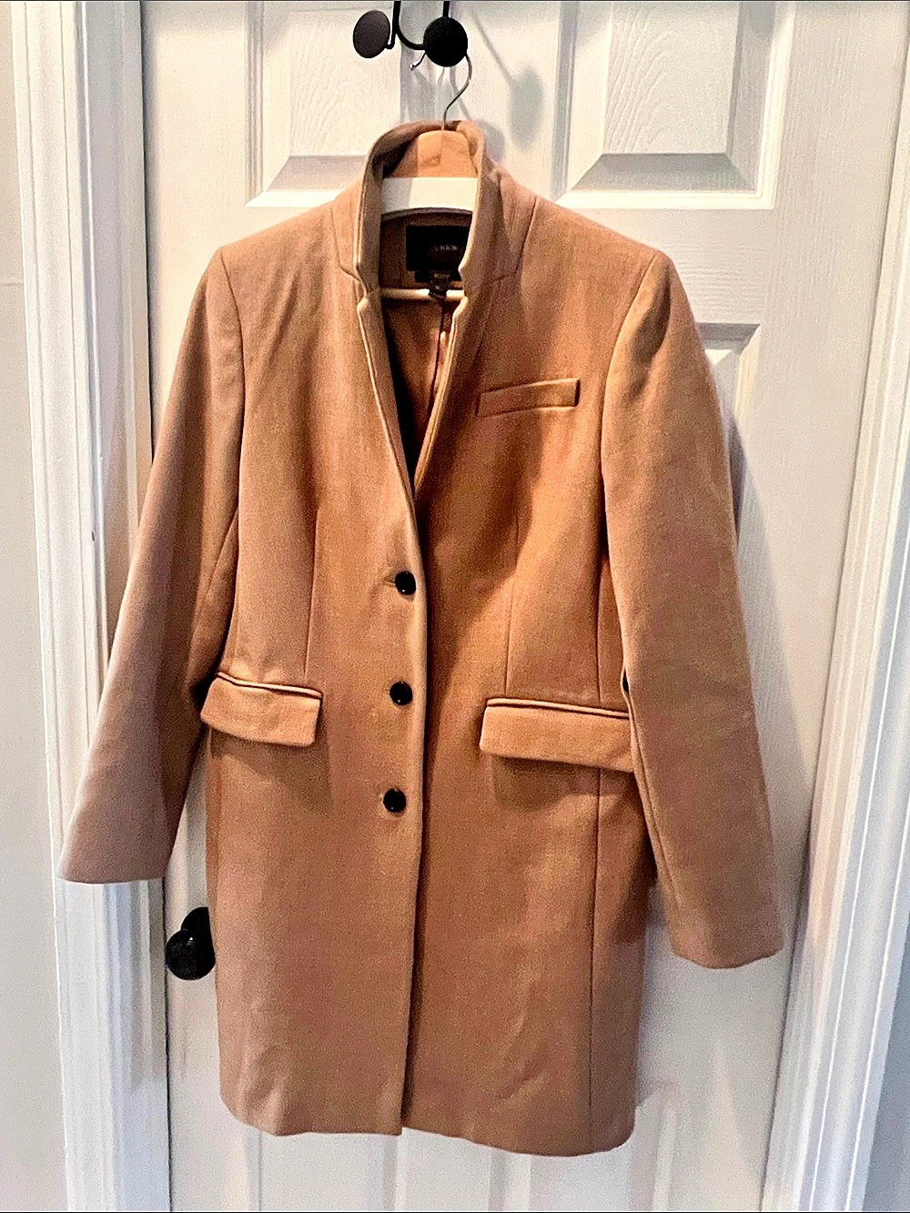 J.Crew Regent Topcoat, Double-Serge Wool, Camel, 12, AS-IS condition (seam rip)